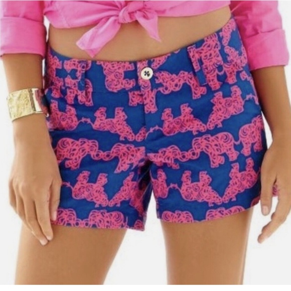 Lilly Pulitzer Pants - Lilly Pulitzer Callahan Shorts Size 6 Pack Your Trunk Blue Pink Elephants Chino